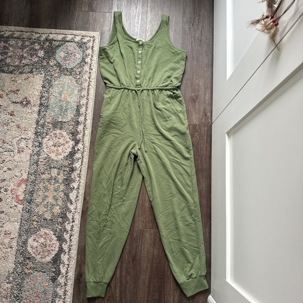 Style & Co. Olive Button-Front Jumpsuit